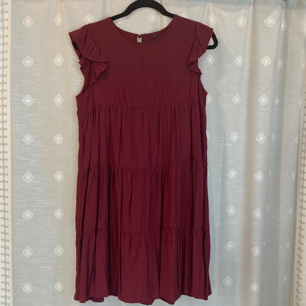 Maroon Sleeveless Babydoll Dress